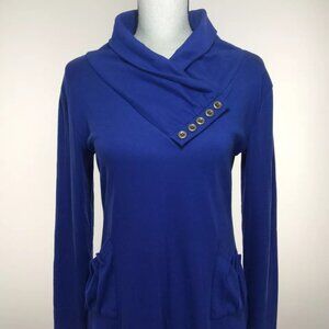 Vivilli Womens Tunic Top Size Medium Blue Pleated Pockets Long Sleeve